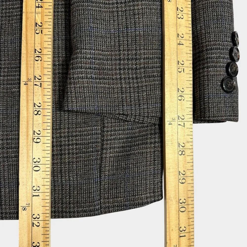 RALPH LAUREN Mens Blazer Sport Coat Two Button Casual Jacket 46L Gray Plaid Wool